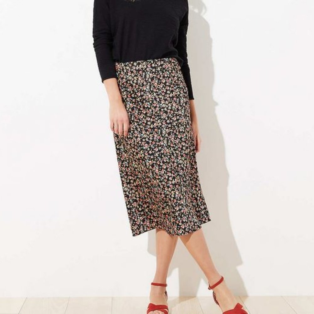 Loft Floral Pull On Midi Skirt